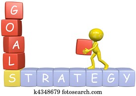 GOALS STRATEGY 3D cartoon man builds business GOALS STRATEGY 3D cartoon man builds business