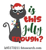 Is this jolly enough?- funny phrase for Christmas with cute cat in Santa's cap. Is this jolly enough?- funny phrase for Christmas with cute cat in Santa's cap.