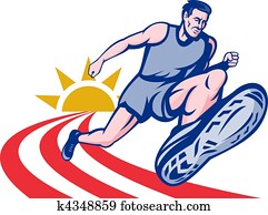Marathon runner on track with sunburst Marathon runner on track with sunburst