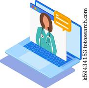 médico en línea, consulta, y, support.