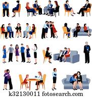 problemático, familias, asesoramiento, plano, iconos, conjunto