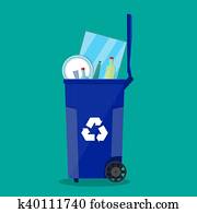 recycle bin for garbage full of glass things.