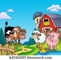Red barn with farm animals Red barn with farm animals