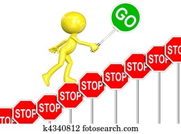 STOP Signs GO Sign progress 3D man cartoon STOP Signs GO Sign progress 3D man cartoon
