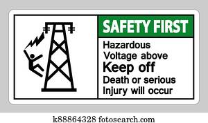 בטיחות ראשונה, מסוכן, מתח, מעל, החזק, מות, או, רציני, פגיעה, will, קרה, סמל, חתום