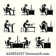 עובד, לעבוד, עם, מחשב, ו, מחשב נייד, ב, משרד.