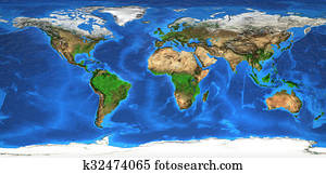 High resolution world map and landforms