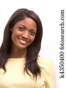 jung, ethnischer schwarzer, afrikanische amerikanische frau, lächeln