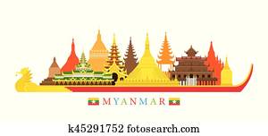 Myanmar Architecture Landmarks Skyline Myanmar Architecture Landmarks Skyline