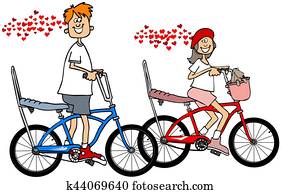 niños, en, bicicletas, enamorado