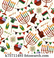 Seamless pattern for Kwanzaa with traditional colored and candles representing the Seven Principles or Nguzo Saba . Seamless pattern for Kwanzaa with traditional colored and candles representing the Seven Principles or Nguzo Saba .