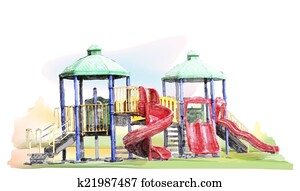 Watercolor sketch of kids playground Watercolor sketch of kids playground