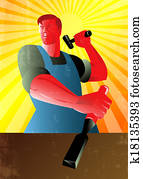 Carpenter Striking Hammer Chisel Poster Retro Carpenter Striking Hammer Chisel Poster Retro