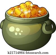 Cauldron with money isolated on white background