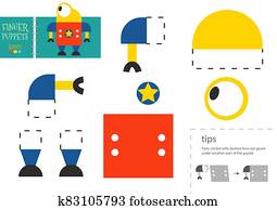 Cut and glue paper toy vector illustration. Cute robot character scissors cutting model for preschool kids. Cut and glue paper toy vector illustration. Cute robot character scissors cutting model for preschool kids.
