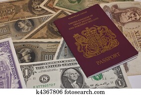 foreign currency and a passport