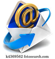 Golden symbol of e-mail comes out of the mail envelope