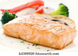 salmão, com, vegetal