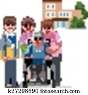 sorridente, uomo senior, con, caregivers