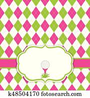 Vector Card Template with Golf Ball on Tee. Argyle Background. Golf Vector Illustration. Vector Card Template with Golf Ball on Tee. Argyle Background. Golf Vector Illustration.