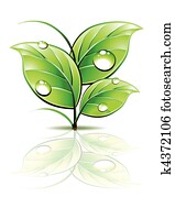 Branch of sprout with dew on green leaves. Vector Branch of sprout with dew on green leaves. Vector