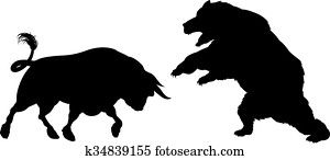 bär, gegen, stier, silhouette