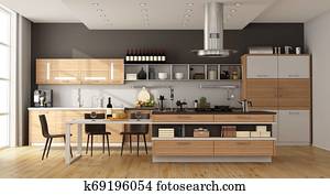 Semplice, tavola legno, e, sedie, in, cucina, con, sughero Semplice, tavola legno, e, sedie, in, cucina, con, sughero