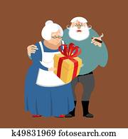 farmor, och, grandfather., farföräldrar, dag, illustration., moget koppla