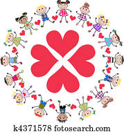 kids around four hearts