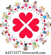 kinder, ungefähr, vier, herzen