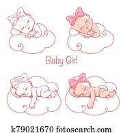 Newborn baby girls sleeping on white cloud. Newborn baby girls sleeping on white cloud.