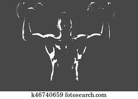 Powerful muscular man weightlifting black and white illustration Powerful muscular man weightlifting black and white illustration