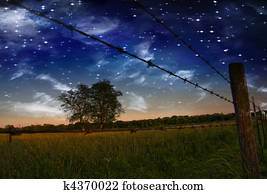 Starry Night and Farmers Fence and field Starry Night and Farmers Fence and field