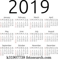 Vector calendar 2019, Sunday Vector calendar 2019, Sunday