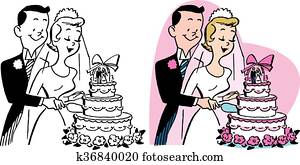 זוג של חתונה, חתכים, עוגה