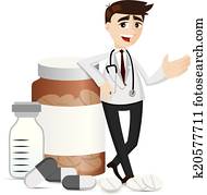 cartoon pharmacist with medicine pills and bottle cartoon pharmacist with medicine pills and bottle