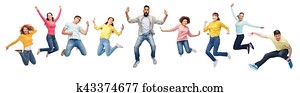 international group of happy people jumping