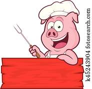 porca, bbq, cozinheiro