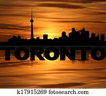 Toronto skyline reflected with text and sunset illustration Toronto skyline reflected with text and sunset illustration