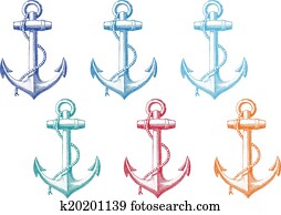 vintage anchor with rope, vector vintage anchor with rope, vector