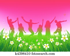 Funny peoples dancing on green field