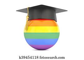 gay pride flag with a graduation cap, 3D rendering gay pride flag with a graduation cap, 3D rendering