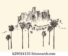 Los Angeles, California, Skyline Engraved Sketch Los Angeles, California, Skyline Engraved Sketch