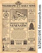 Old newspaper vector template. Retro newsprint with text and images Old newspaper vector template. Retro newsprint with text and images