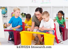 pré-escolar, estudantes, e, professor