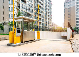 tollbooth, em, subterrâneo, parque carro