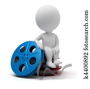 3d, pequeño, gente, -, carrete de película