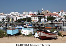 antigas, barcos pesca, em, a, porto, de, lagos, portugal antigas, barcos pesca, em, a, porto, de, lagos, portugal