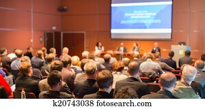 audiência, em, a, conferência, hall.