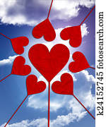 corazón, corazones, amor, día de valentines, celeste, nubes